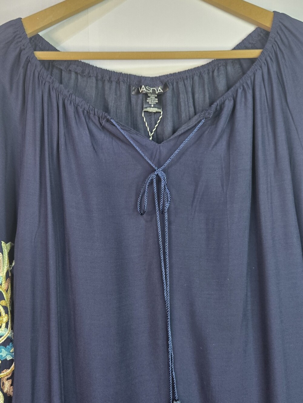 VASNA Size M Navy Boho Tunic Dress With Gorgeous Embroidered Sleeves & Hem NWT - Picture 5 of 13